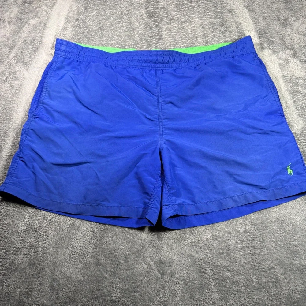 Polo Ralph Lauren Mens Royal Blue Lime Green Pony Swim Trunks Large L Mesh Lined